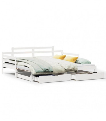 vidaXL Daybed with Trundle and Drawers without Mattress White 90x200 cm