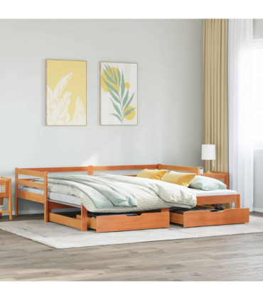 vidaXL Daybed with Trundle&Drawers without Mattress Wax Brown 80x200 cm