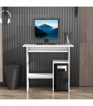 Computer Desk, 73.5H cm-White, Thick particleboard, 80L x 45W, Melamine Surface