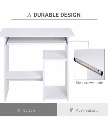 Computer Desk, 73.5H cm-White, Thick particleboard, 80L x 45W, Melamine Surface