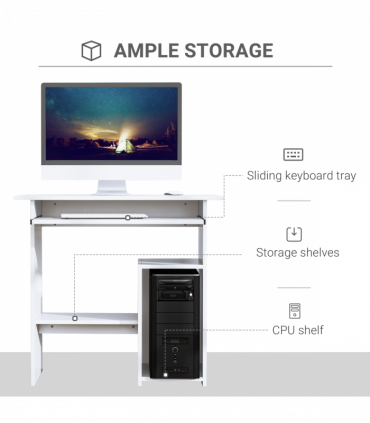 Computer Desk, 73.5H cm-White, Thick particleboard, 80L x 45W, Melamine Surface
