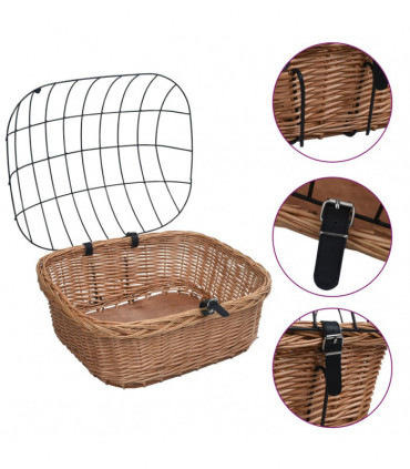 Bike Front Basket with Cover 50x45x35 cm Natural Willow