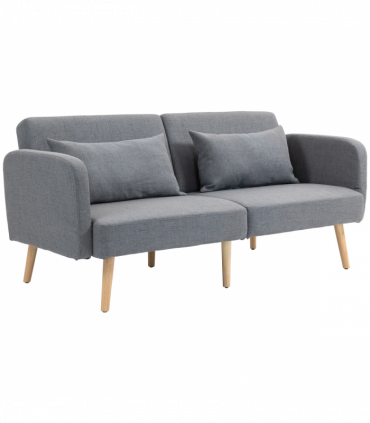 HOMCOM Convertible Sofa Bed Settee with Cushions, Adjustable Backrest, Grey