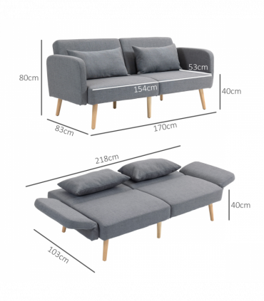 HOMCOM Convertible Sofa Bed Settee with Cushions, Adjustable Backrest, Grey