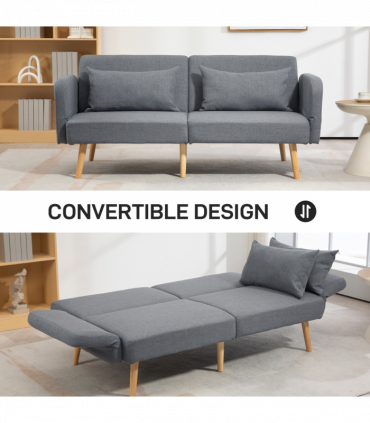 HOMCOM Convertible Sofa Bed Settee with Cushions, Adjustable Backrest, Grey