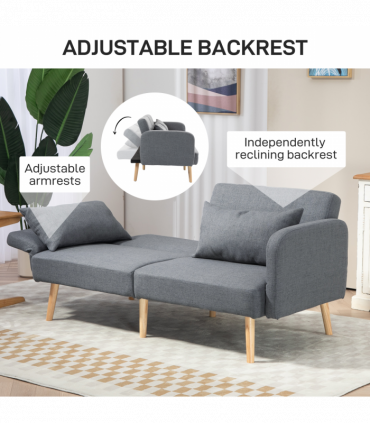 HOMCOM Convertible Sofa Bed Settee with Cushions, Adjustable Backrest, Grey
