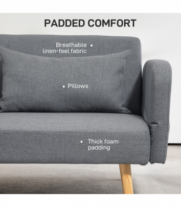 HOMCOM Convertible Sofa Bed Settee with Cushions, Adjustable Backrest, Grey