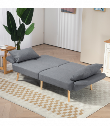 HOMCOM Convertible Sofa Bed Settee with Cushions, Adjustable Backrest, Grey