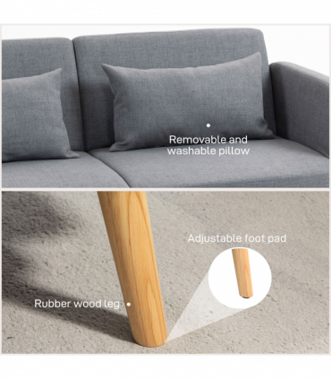 HOMCOM Convertible Sofa Bed Settee with Cushions, Adjustable Backrest, Grey