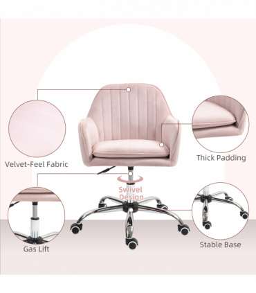 HOMCOM Office Chair, Swivel Desk Chair w/ Adjustable Height, Pink