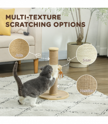 PawHut 47cm Tall Cat Scratching Post for Indoor Cats, with Sisal Rope, Brown