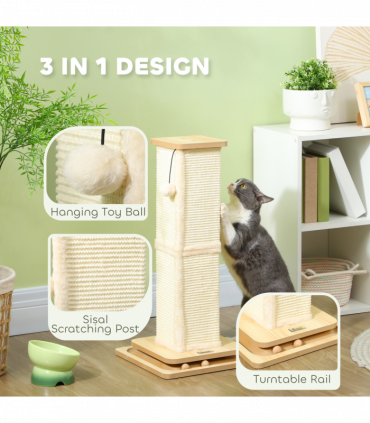 PawHut 67cm Cat Scratching Post 3 in 1 Cat Scratcher w/ Track Ball Toy