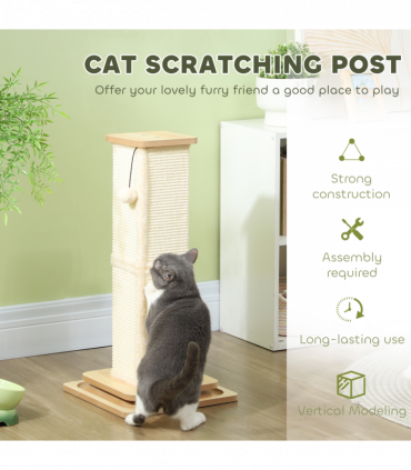 PawHut 67cm Cat Scratching Post 3 in 1 Cat Scratcher w/ Track Ball Toy