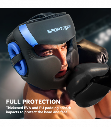 SPORTNOW Boxing Headguard w/ Adjustable Strap for Sparring Kickboxing, Blue