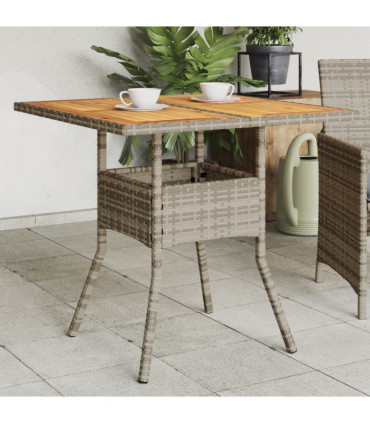 vidaXL Garden Table with Acacia Wood Top Grey 80x80x75 cm Poly Rattan