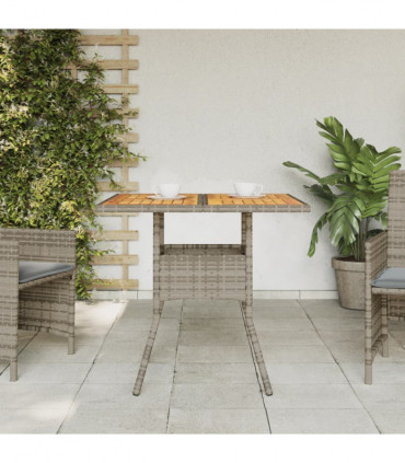 vidaXL Garden Table with Acacia Wood Top Grey 80x80x75 cm Poly Rattan
