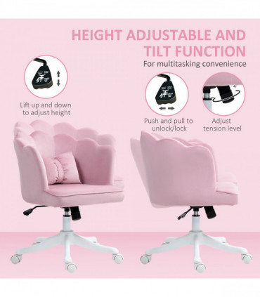 HOMCOM Armless Desk Chair Home Office Chair w/ Wide Seat Tilt Function Pink