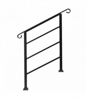 Handrails for Outdoor Steps, Wrought Iron Handrail Fits 1 or 3 Steps, Transitional Handrail with Installation Kit, Black