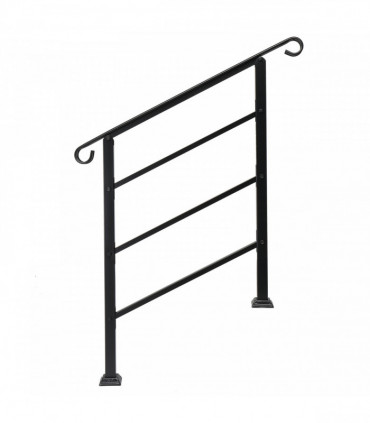Handrails for Outdoor Steps, Wrought Iron Handrail Fits 1 or 3 Steps, Transitional Handrail with Installation Kit, Black
