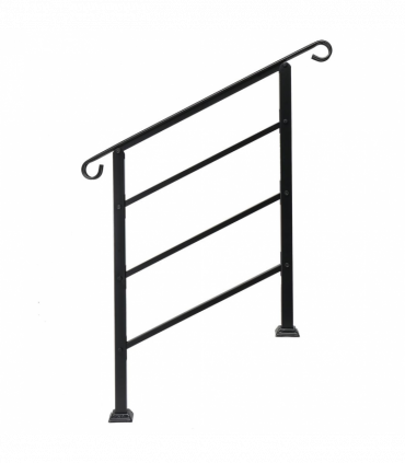 Handrails for Outdoor Steps, Wrought Iron Handrail Fits 1 or 3 Steps, Transitional Handrail with Installation Kit, Black