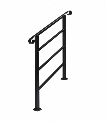 Handrails for Outdoor Steps, Wrought Iron Handrail Fits 1 or 3 Steps, Transitional Handrail with Installation Kit, Black