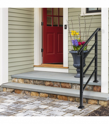 Handrails for Outdoor Steps, Wrought Iron Handrail Fits 1 or 3 Steps, Transitional Handrail with Installation Kit, Black