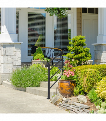 Handrails for Outdoor Steps, Wrought Iron Handrail Fits 1 or 3 Steps, Transitional Handrail with Installation Kit, Black