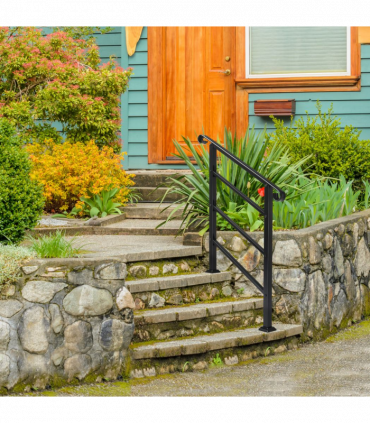 Handrails for Outdoor Steps, Wrought Iron Handrail Fits 1 or 3 Steps, Transitional Handrail with Installation Kit, Black