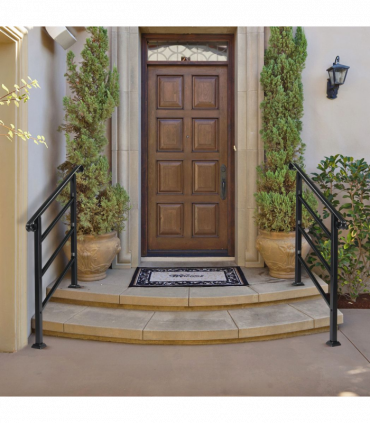 Handrails for Outdoor Steps, Wrought Iron Handrail Fits 1 or 3 Steps, Transitional Handrail with Installation Kit, Black