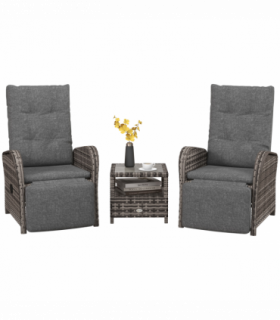 Outsunny 3 PCs Rattan Chaise Lounge Sofa Set w/ Cushion for Patio Yard Porch