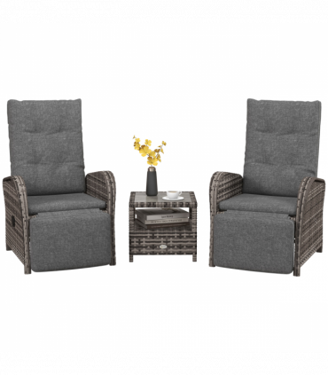 Outsunny 3 PCs Rattan Chaise Lounge Sofa Set w/ Cushion for Patio Yard Porch