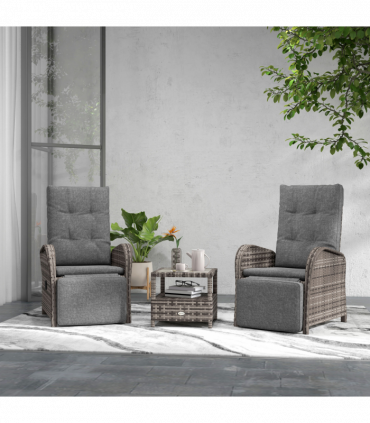 Outsunny 3 PCs Rattan Chaise Lounge Sofa Set w/ Cushion for Patio Yard Porch