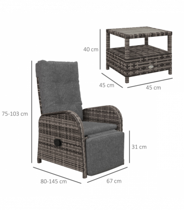 Outsunny 3 PCs Rattan Chaise Lounge Sofa Set w/ Cushion for Patio Yard Porch