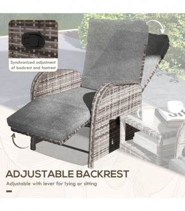 Outsunny 3 PCs Rattan Chaise Lounge Sofa Set w/ Cushion for Patio Yard Porch