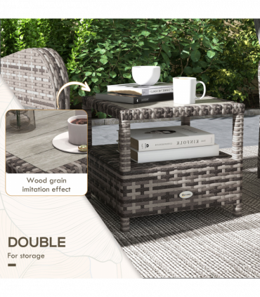 Outsunny 3 PCs Rattan Chaise Lounge Sofa Set w/ Cushion for Patio Yard Porch