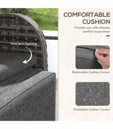 Outsunny 3 PCs Rattan Chaise Lounge Sofa Set w/ Cushion for Patio Yard Porch