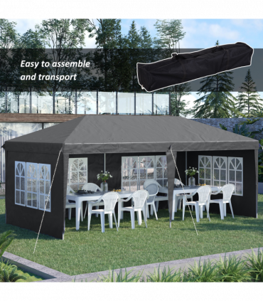 Outsunny 3 x 6m Heavy Duty Gazebo Marquee Party Tent with Storage Bag Grey