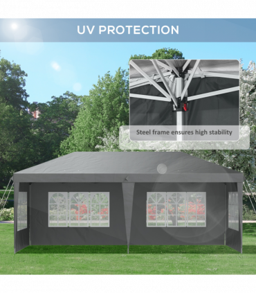 Outsunny 3 x 6m Heavy Duty Gazebo Marquee Party Tent with Storage Bag Grey