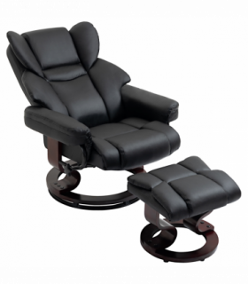 Padded PU Leather Manual Reclining Armchair Sofa Chair w/ Footstool Black