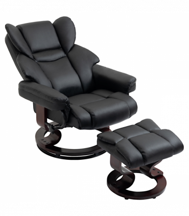 Padded PU Leather Manual Reclining Armchair Sofa Chair w/ Footstool Black