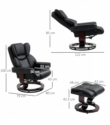 Padded PU Leather Manual Reclining Armchair Sofa Chair w/ Footstool Black