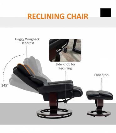 Padded PU Leather Manual Reclining Armchair Sofa Chair w/ Footstool Black