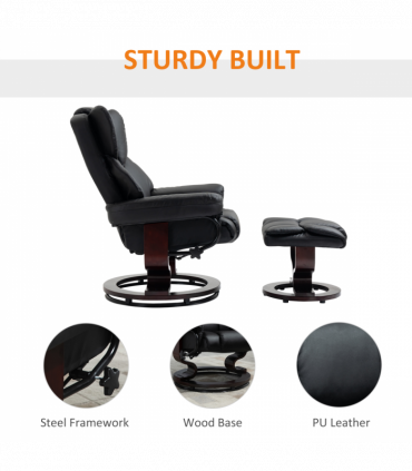 Padded PU Leather Manual Reclining Armchair Sofa Chair w/ Footstool Black