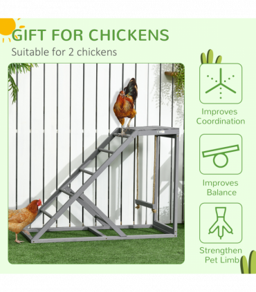 PawHut Chicken Coop Toy with Swing, Ladder, Platform for 2 Chickens, Hens, Grey