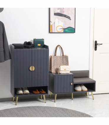 Shoe Bench with Storage Cabinet, Seating Cushion for Entryway Hallway Grey