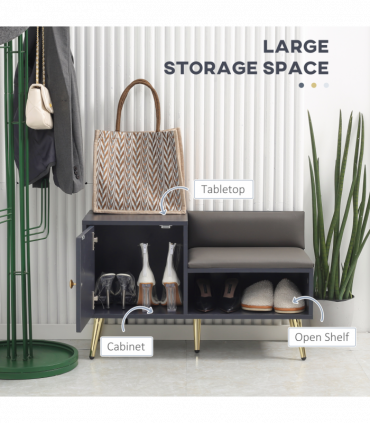 Shoe Bench with Storage Cabinet, Seating Cushion for Entryway Hallway Grey