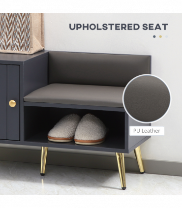 Shoe Bench with Storage Cabinet, Seating Cushion for Entryway Hallway Grey