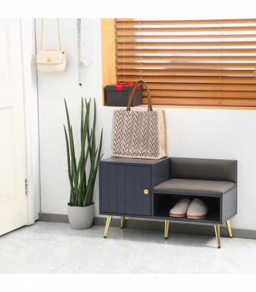 Shoe Bench with Storage Cabinet, Seating Cushion for Entryway Hallway Grey