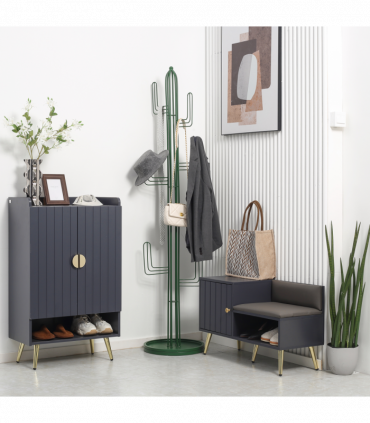 Shoe Bench with Storage Cabinet, Seating Cushion for Entryway Hallway Grey