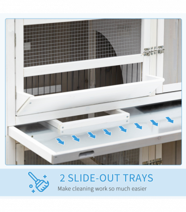 Two-Tier Wooden Rabbit Hutch w/ Wheels, Trough, Rain Cover, Tray - Grey Pawhut